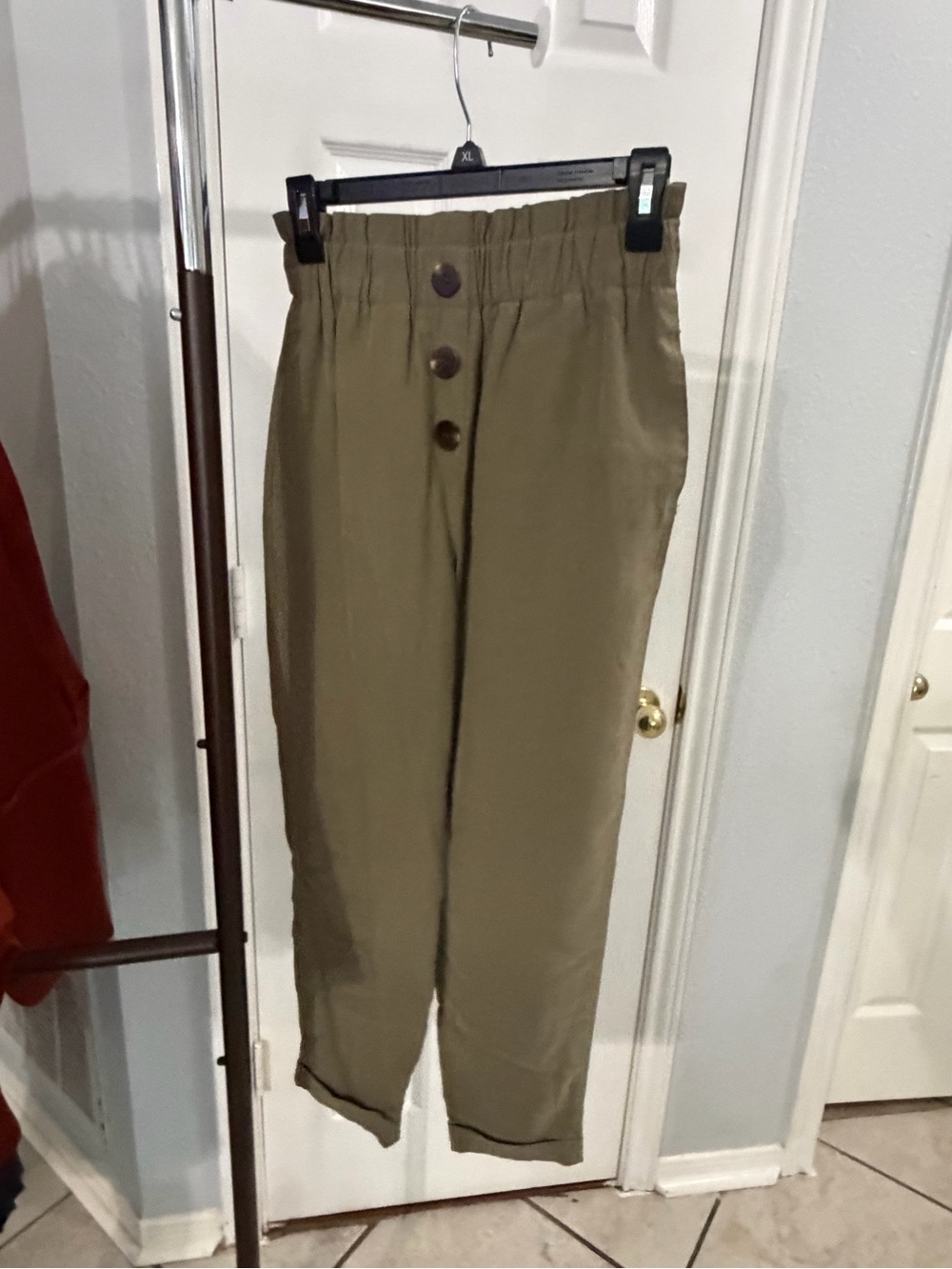 Zara Olive Elastic-Waist Tapered Chinos